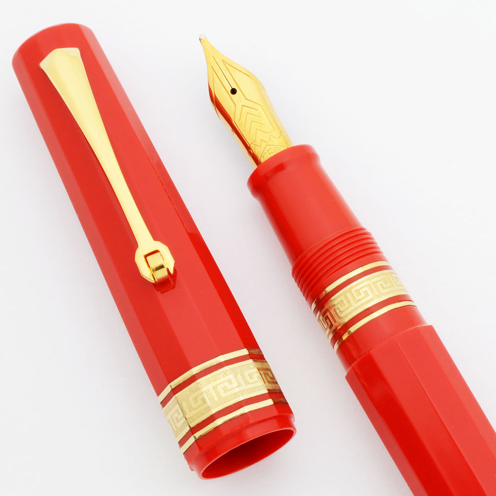 Omas Extra Milord Fountain Pen (1980s/90s) - Red w Gold Trim, 18k